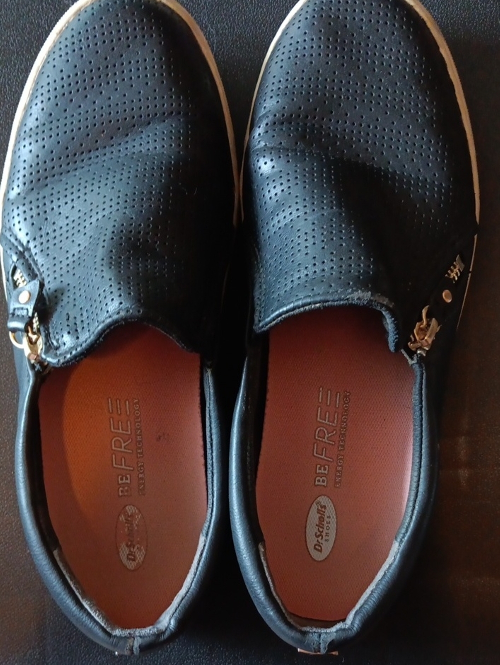 Dr. Scholl's Black Perforated Slip-On Leather Sneakers/Loafers with Side Zippers